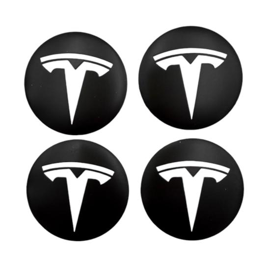 TESLA PARLAK SİYAH BEYAZ JANT KAPAĞI LOGO ETİKET SETİ