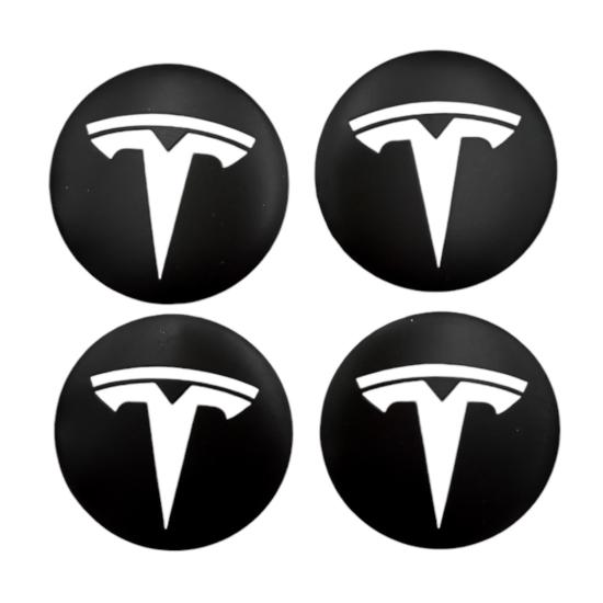 TESLA MAT SİYAH BEYAZ JANT KAPAĞI LOGO KAPAK SETİ