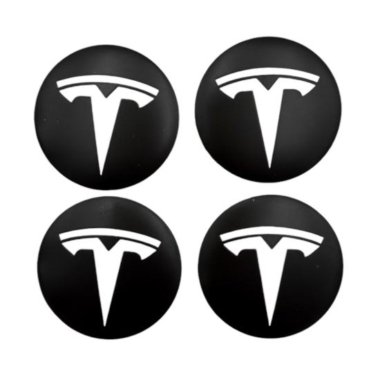 TESLA MAT SİYAH BEYAZ JANT KAPAĞI LOGO ETİKET SETİ