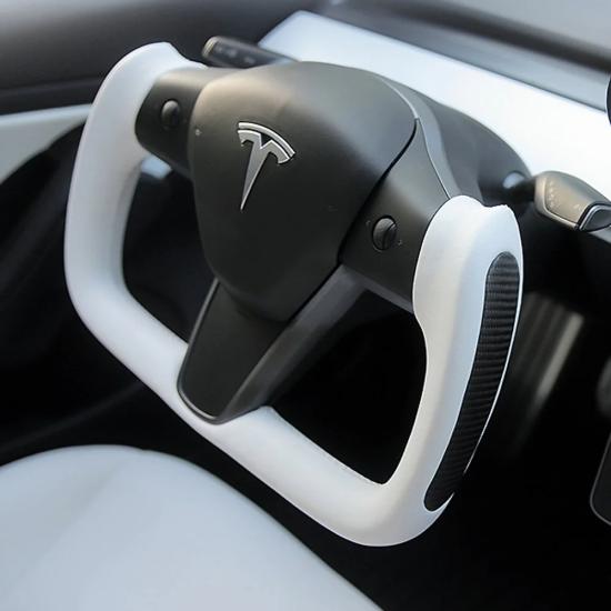 TESLA MODEL Y BEYAZ NAPPA DERİ PARLAK KARBON BELT YOKE DİREKSİYON